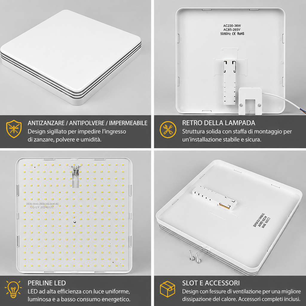 NOVOORA™ Plafoniera LED Quadrata 18W–48W