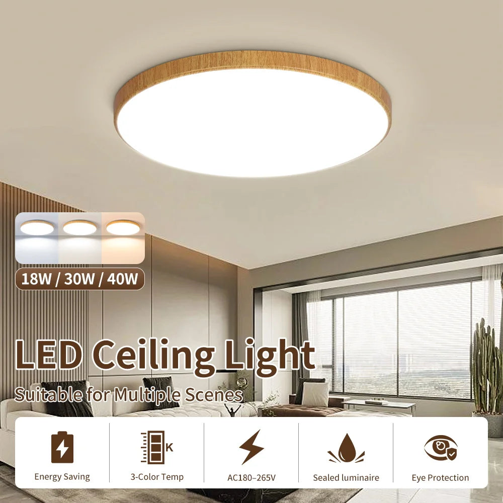 Novoora – Plafoniera LED Circolare Effetto Legno Noce