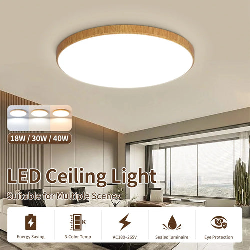 Novoora – Plafoniera LED Circolare Effetto Legno Noce