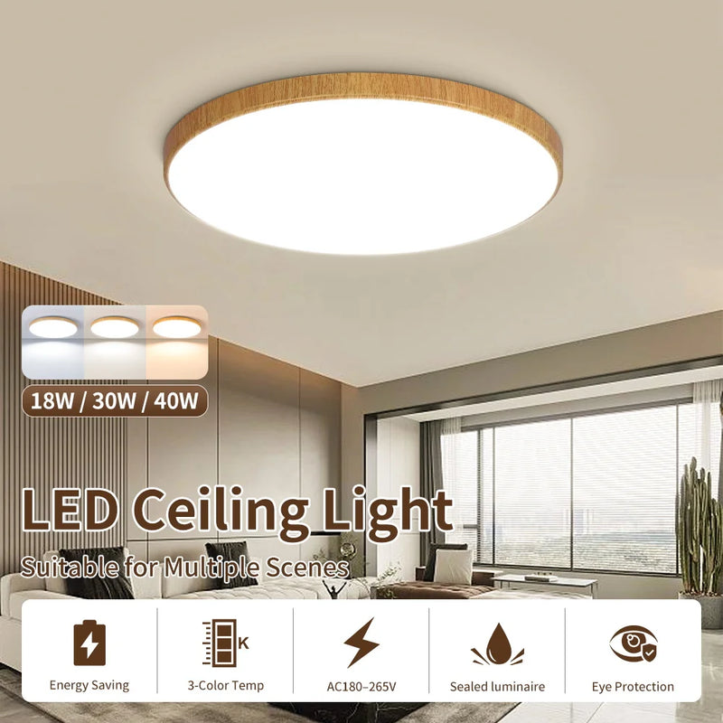 Novoora – Plafoniera LED Circolare Effetto Legno Noce