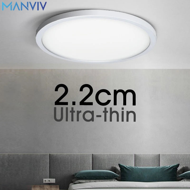 MANVIV Ultra-thin LED Ceiling Lamp AC85V-265V 9W 13W 18W 24W Modern Panel Light Fixture Surface Mount For Living Room Kitchen