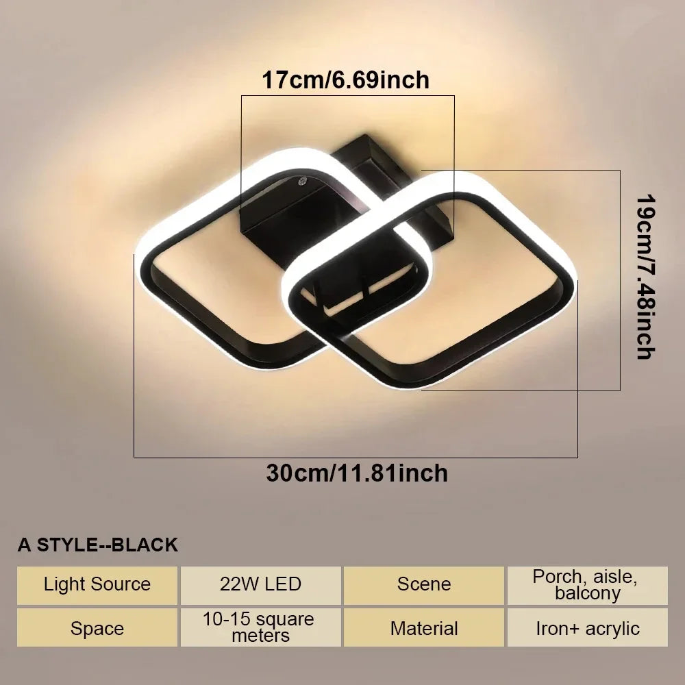 LED Ceiling Lamp Corridor Balcony Black White Indoor Chandelier Ceiling Light for Bedroom Living Room Aisle Decoration 110-220V