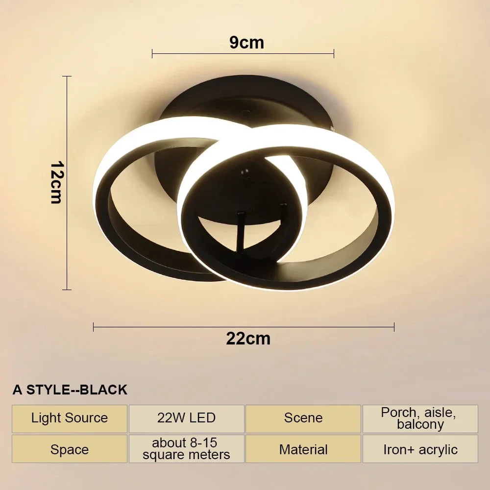 LED Ceiling Lamp Corridor Balcony Black White Indoor Chandelier Ceiling Light for Bedroom Living Room Aisle Decoration 110-220V