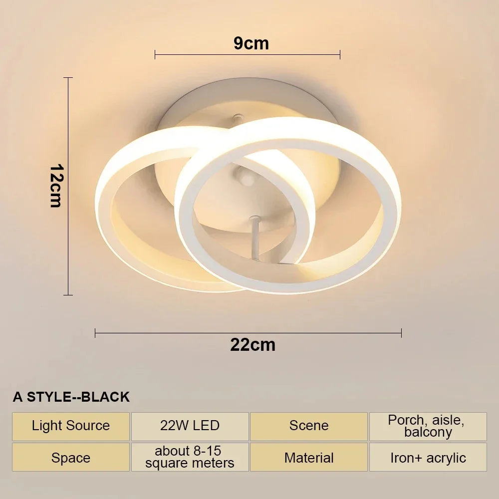 LED Ceiling Lamp Corridor Balcony Black White Indoor Chandelier Ceiling Light for Bedroom Living Room Aisle Decoration 110-220V