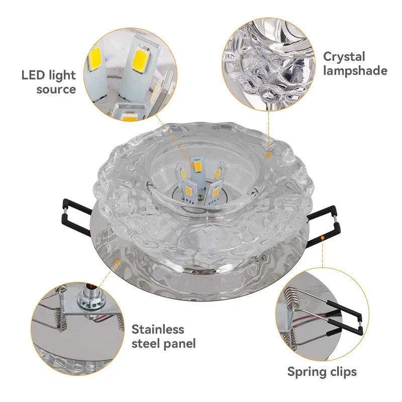 LED Crystal Lamp Embedded Ceiling Light for Home Living Room Corridor Decorative Ceiling Lamp Porch Balcony Indoor Lighting