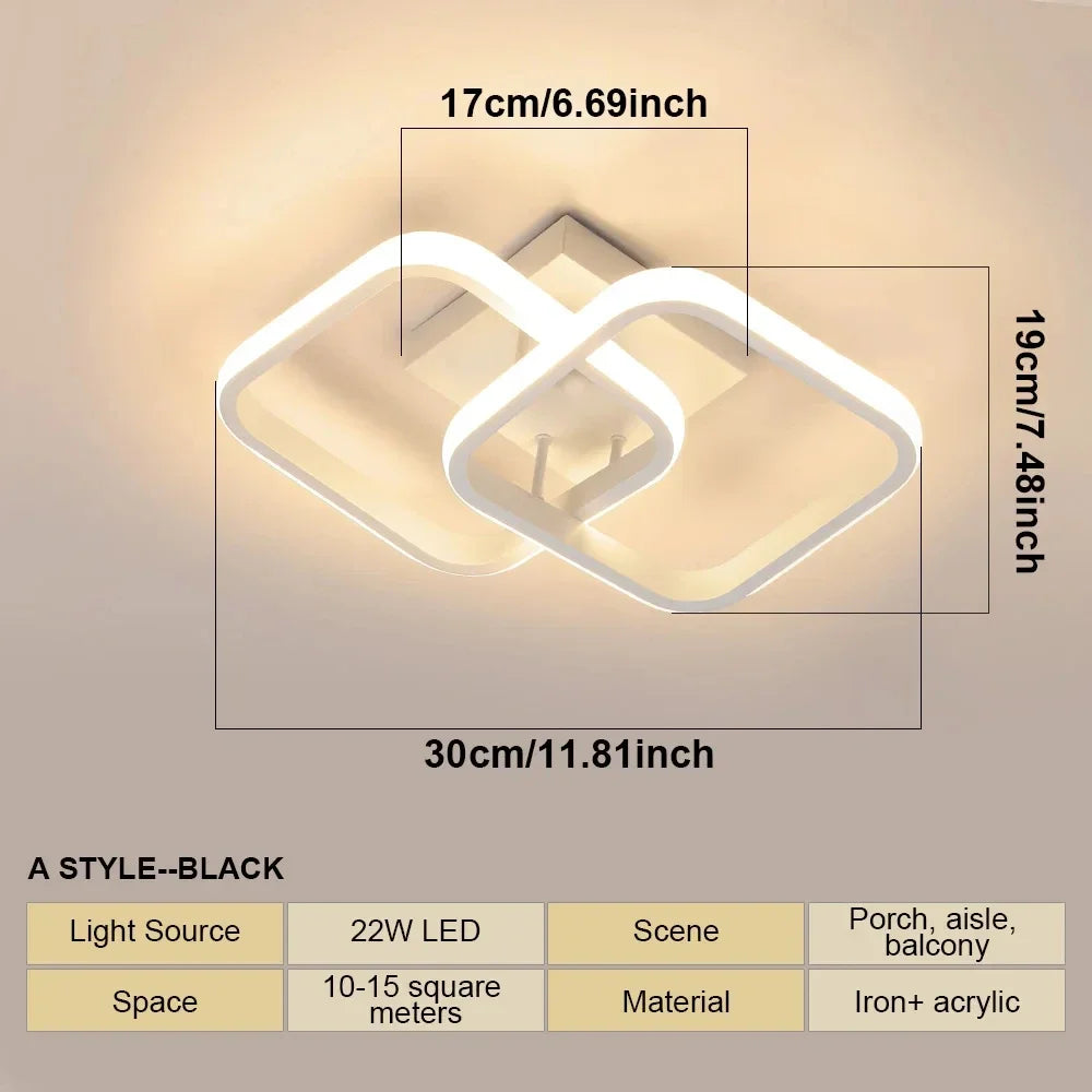 LED Ceiling Lamp Corridor Balcony Black White Indoor Chandelier Ceiling Light for Bedroom Living Room Aisle Decoration 110-220V